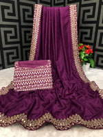 Buy Glamorous Wine Sarees Vichitra silk Online - Joshindia