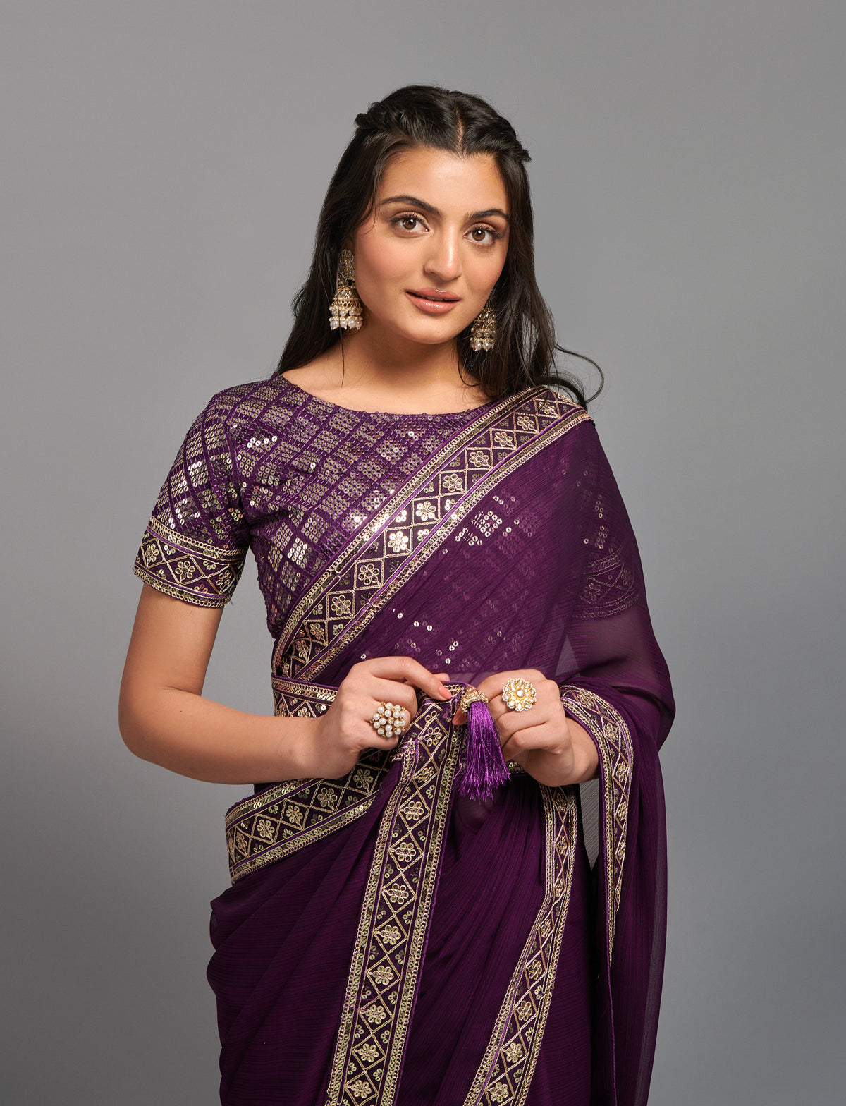 Wine Saree - Buy Wine Color Designer Indian Saree Online - Joshindia