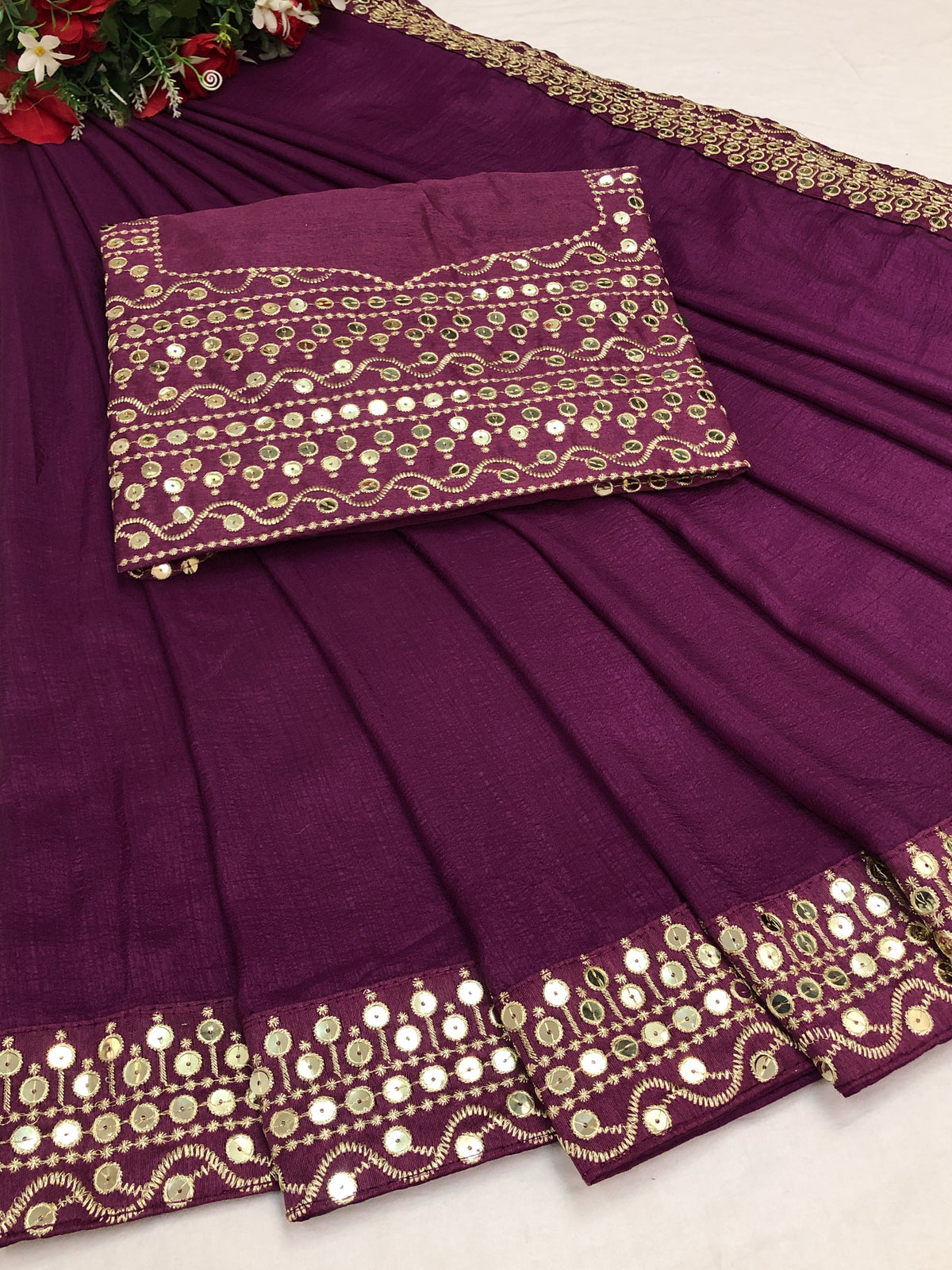 Buy Glamorous Wine Sarees Vichitra silk Online - Joshindia