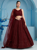 Maroon Sequins Reception Wear Lehenga Choli With Net Dupatta