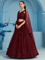 Maroon Sequins Reception Wear Lehenga Choli With Net Dupatta