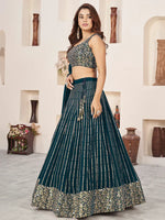 Teal Green Zari & Sequins Georgette Engagement Wear Lehenga Choli