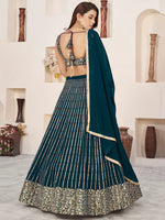 Teal Green Zari & Sequins Georgette Engagement Wear Lehenga Choli