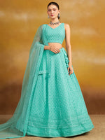 Sky Blue Sequins Georgette Engagement Wear Lehenga Choli