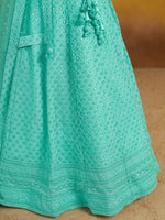 Sky Blue Sequins Georgette Engagement Wear Lehenga Choli