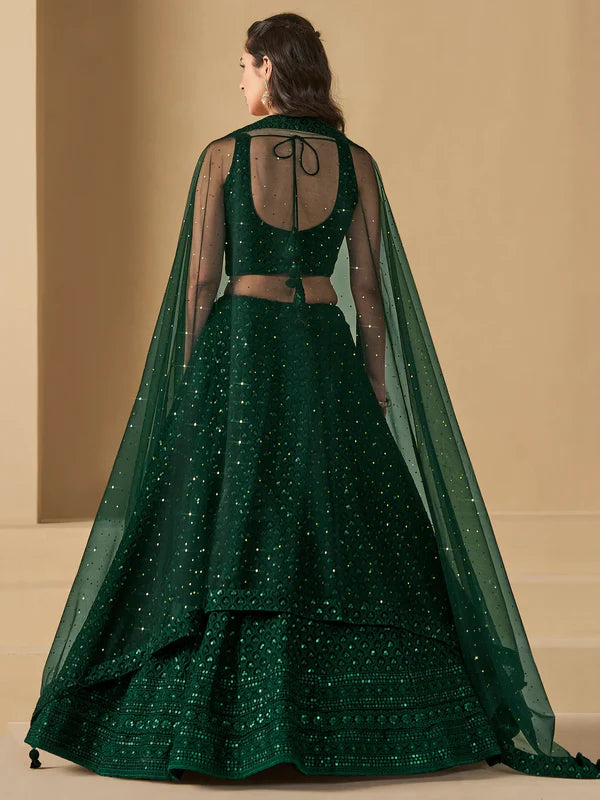 Green Sequins Georgette Festival Wear Lehenga Choli