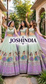 Navratri SpecialPremium Star Georgette Lehenga with Digital Print &amp; Real Mirror Work