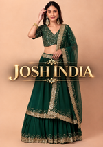 Green Georgette Lehenga Choli with Dupatta | Zari Sequins Embroidery Semi-Stitched Party Wear