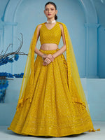 Yellow Thread Work Georgette Festival Wear Lehenga Choli
