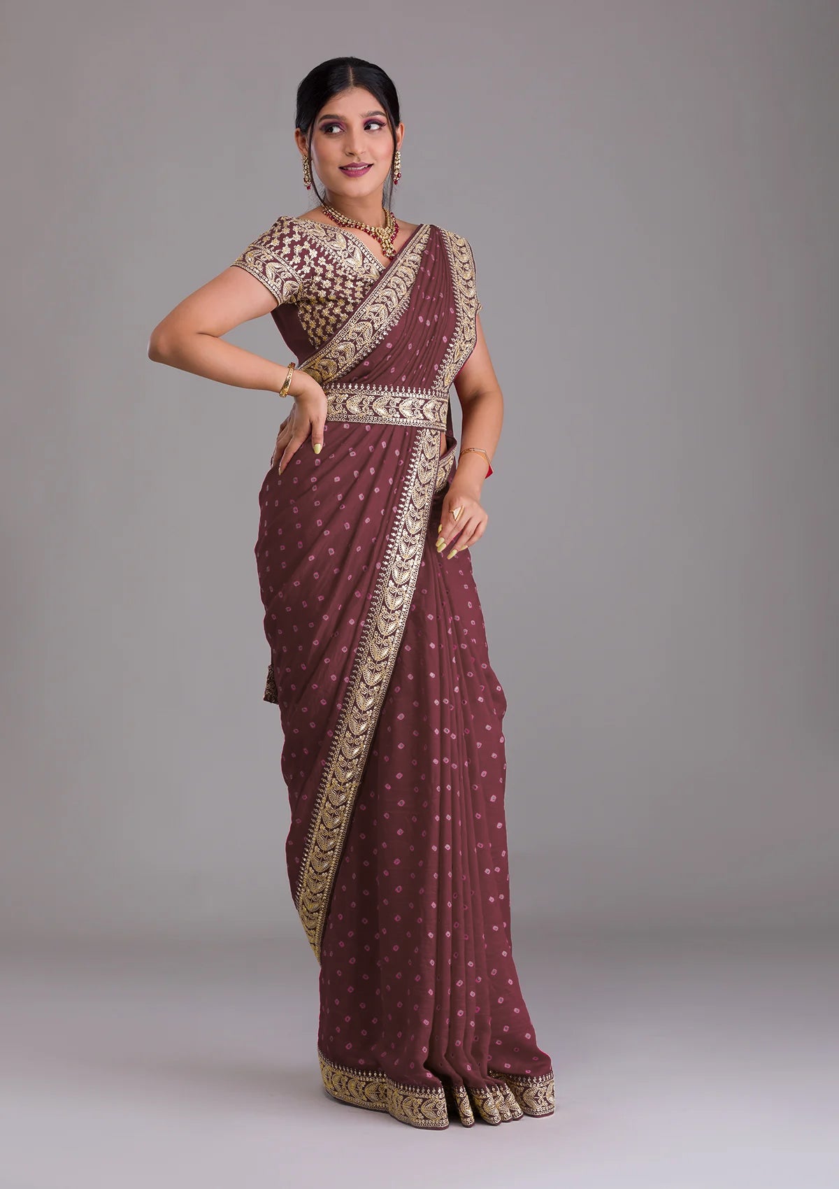 Cherry Red Saree - Joshindia