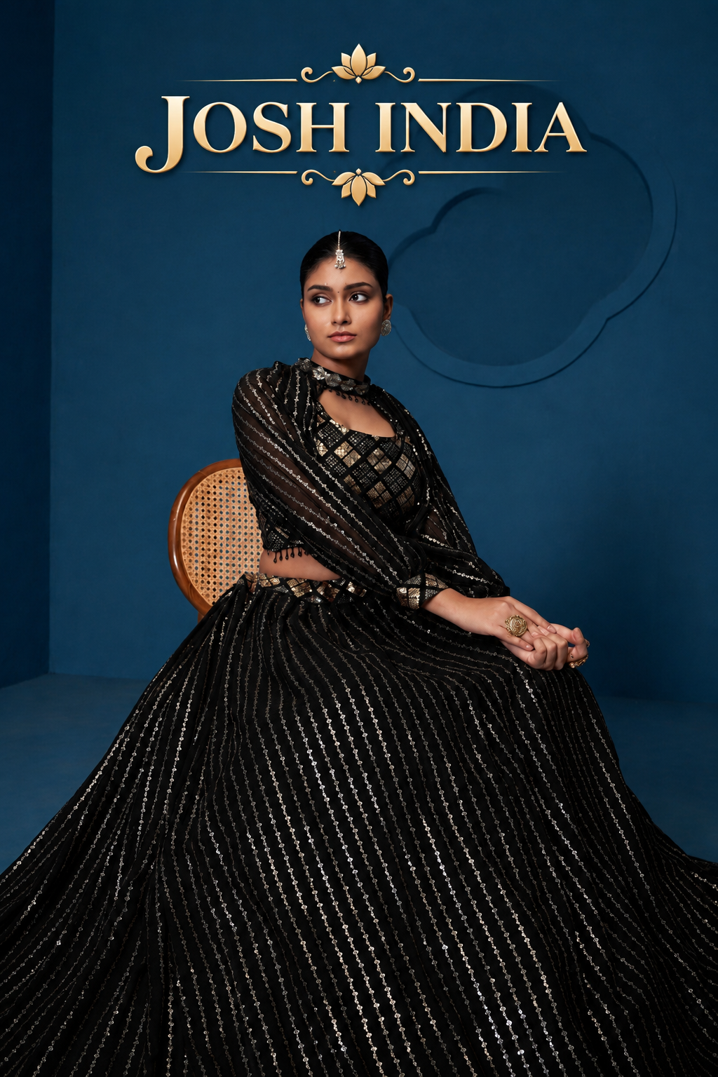 Black Georgette Lehenga Choli Sequins Zari Work Choker Sleeves Semi Stitched