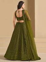 Olive Green Thread Work Georgette Wedding Lehenga Choli