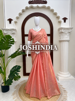 Fendy Silk Saree Sea Green & Peach Pink Scalloped Border Party Wear for Women