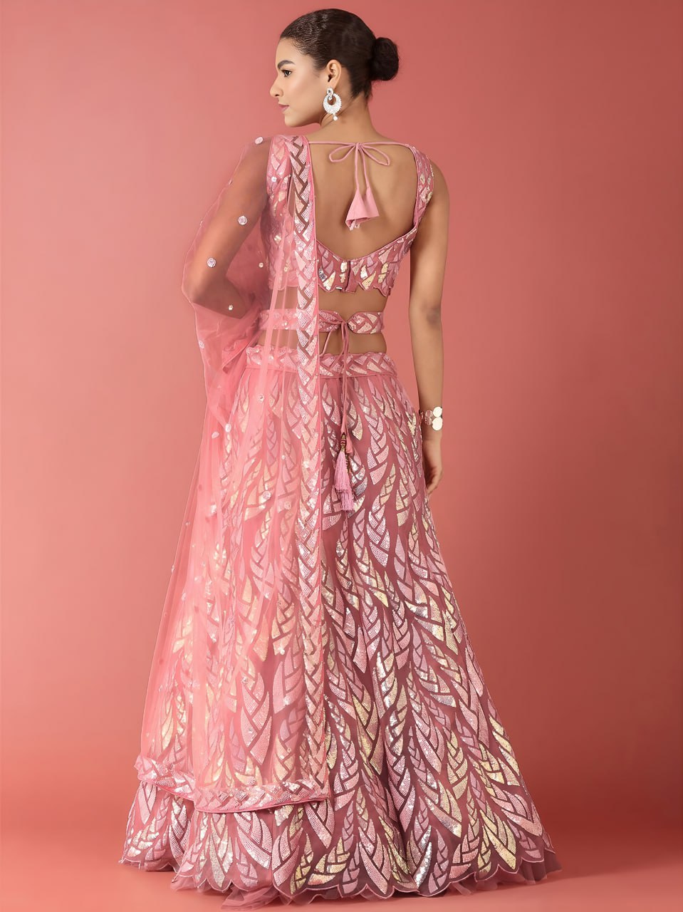 Light Pink Sequins Designer Embroidered Lehenga Choli with Net Dupatta