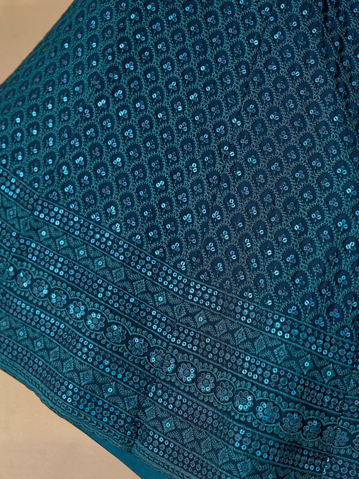Teal Blue Thread Embroidered Georgette Lehenga Choli
