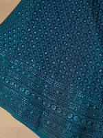 Teal Blue Thread Embroidered Georgette Lehenga Choli
