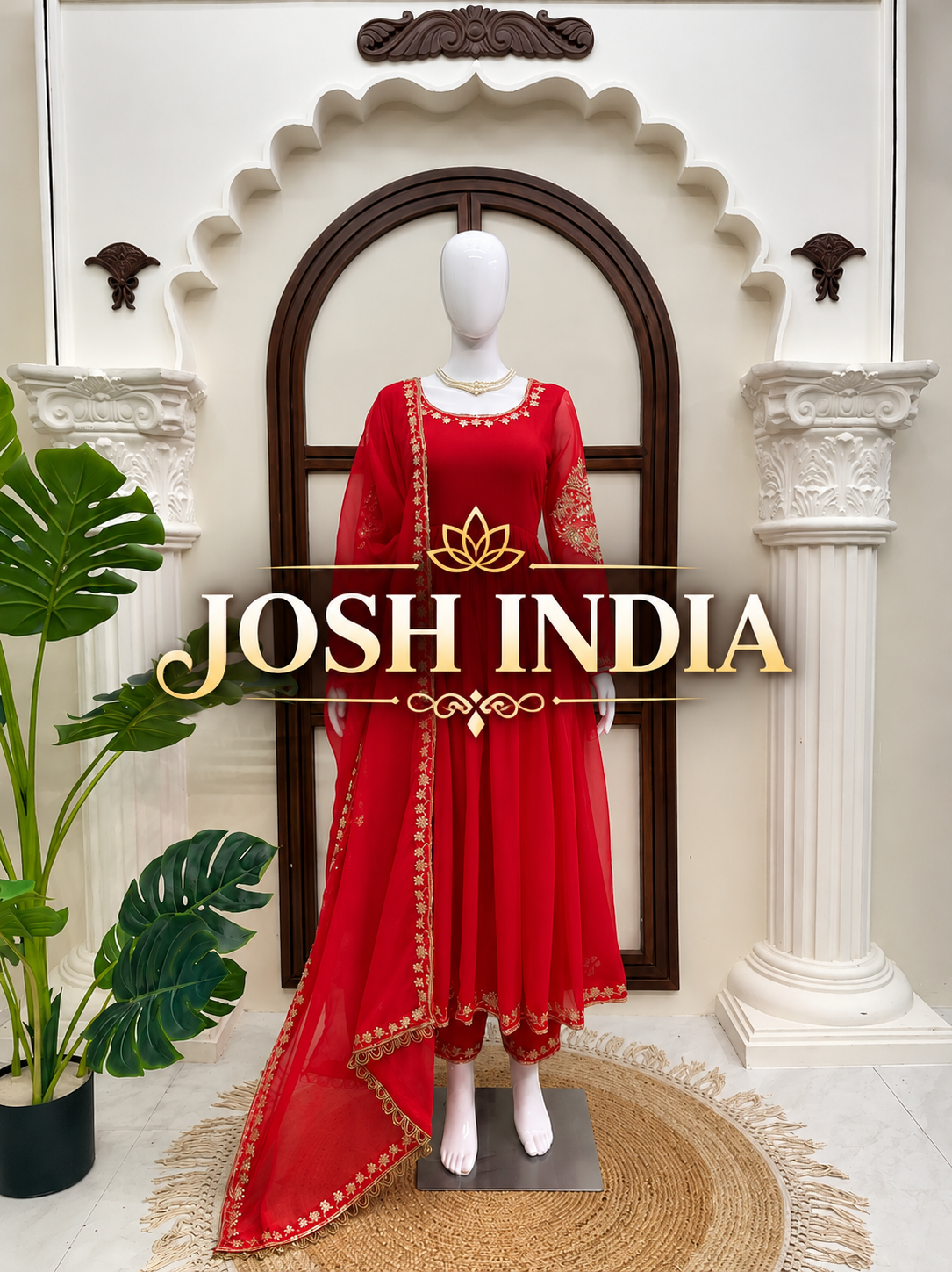 Faux Georgette Anarkali Gown with Pant Dupatta Thread Sequence Work Party Wear