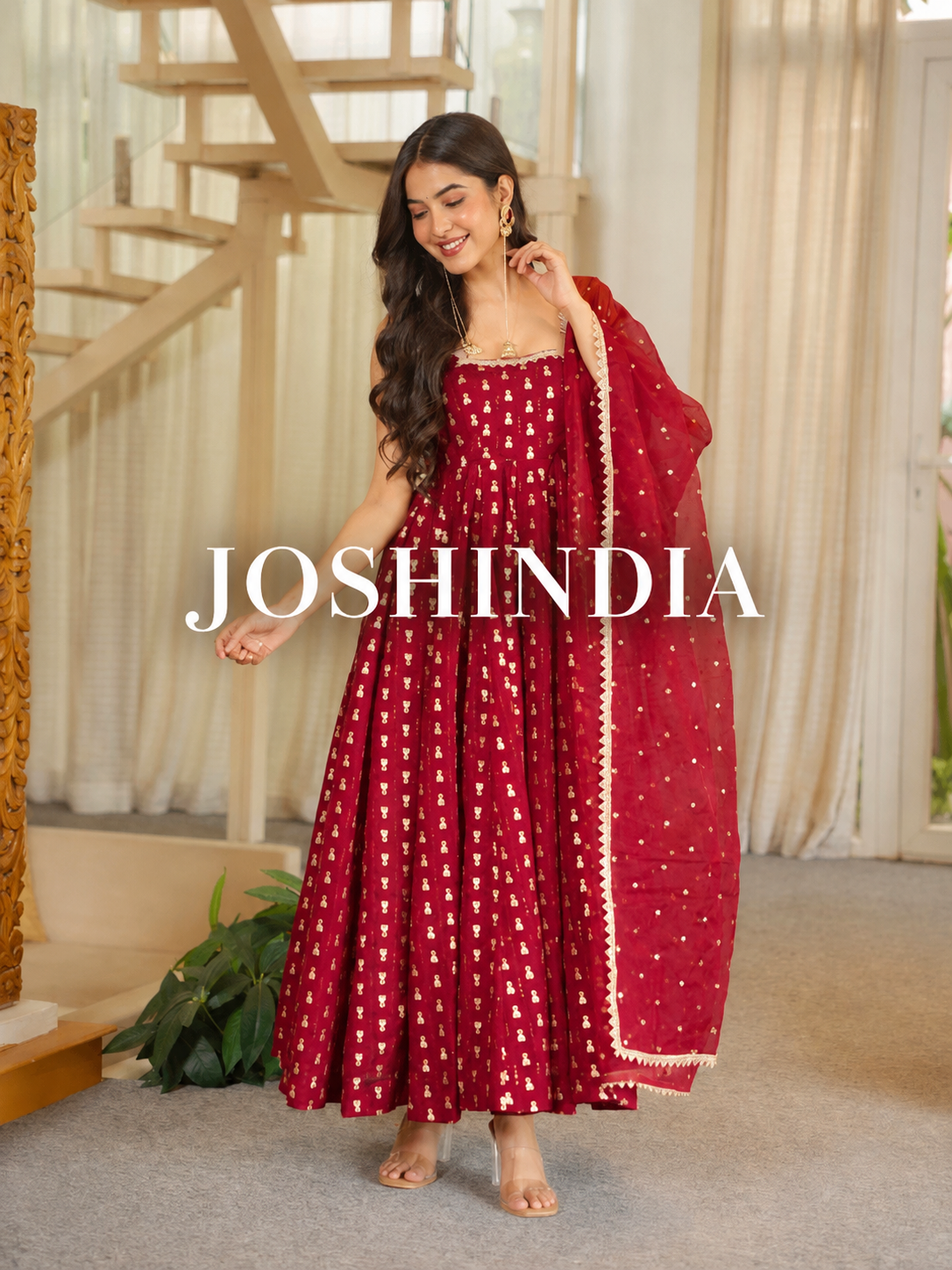 Anarkali Set with Fancy Lace &amp; Butterfly Net Dupatta