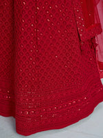 Red Sequins Georgette Wedding Lehenga Choli With Dupatta