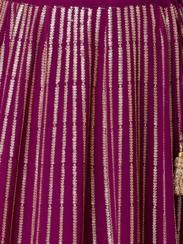Great Dark Purple Sequin Georgette Engagement Wear Lehenga Choli