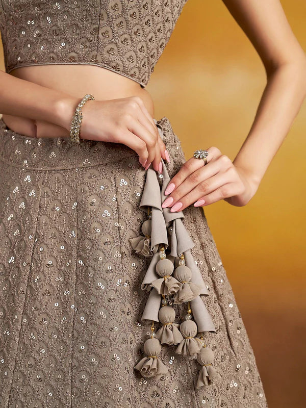 Grey Thread Embroidered Georgette Lehenga Choli