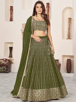 Green Sequins Georgette Mehendi Wear Lehenga Choli