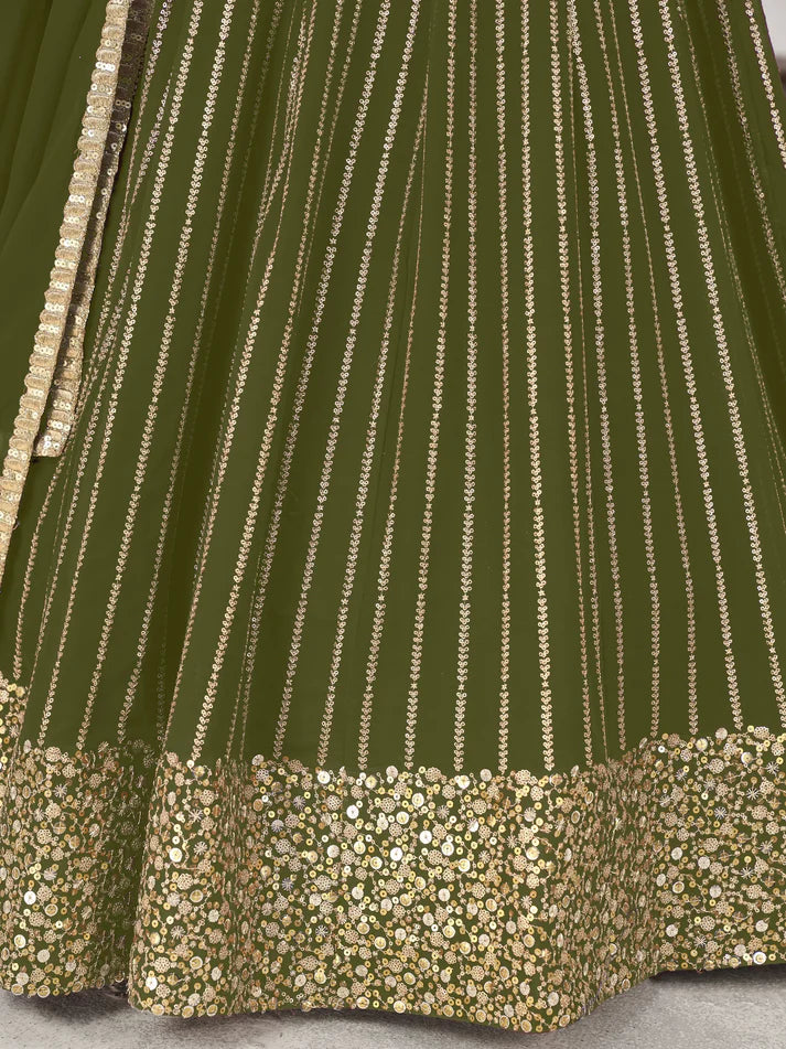 Green Sequins Georgette Mehendi Wear Lehenga Choli