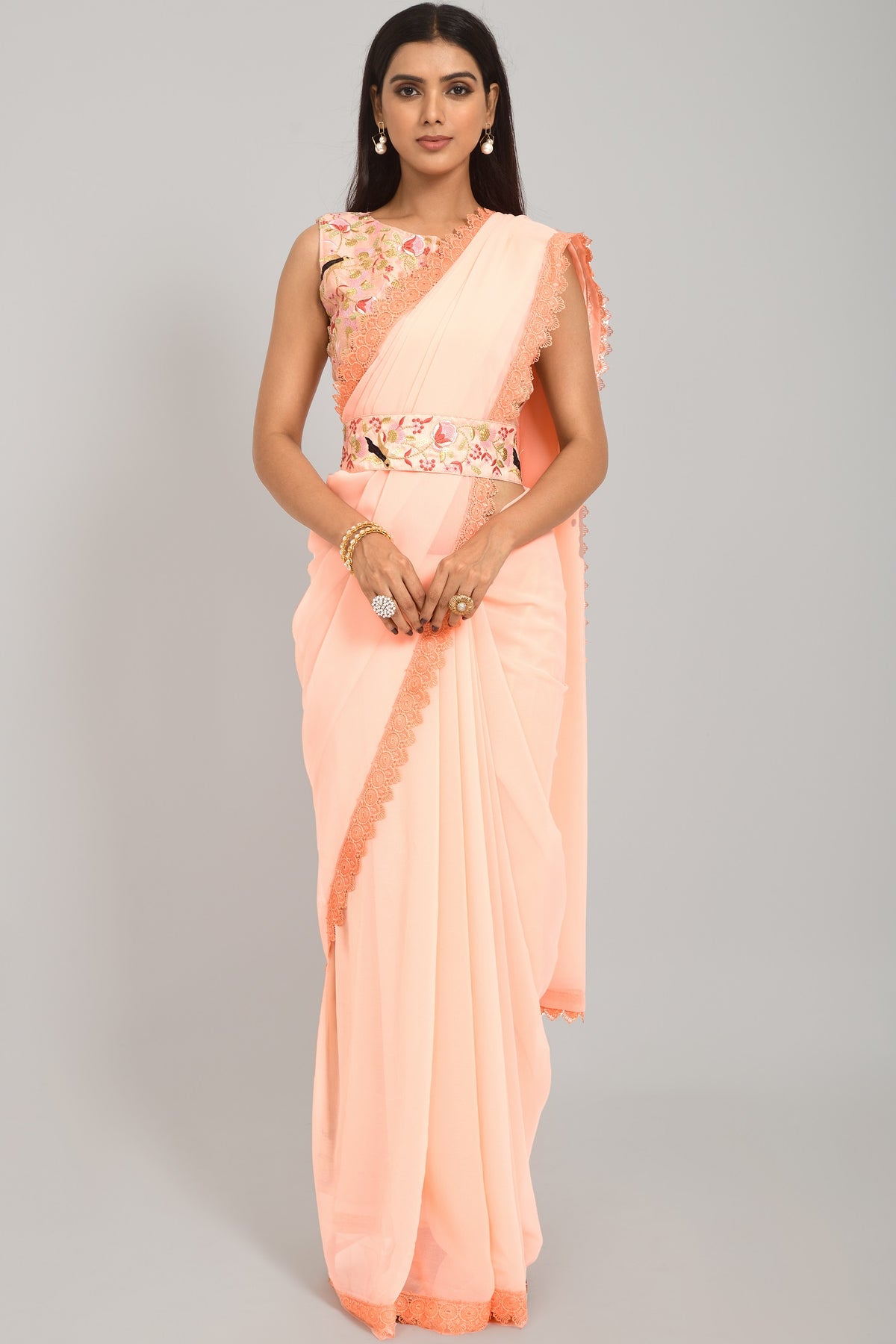 Peach Saree - Buy Peach Color Designer Saree Online - Joshindia