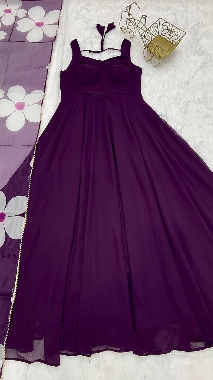 Bolly Lounge Women's Tafeta Satin Purple colour Gown : Amazon.in: Fashion