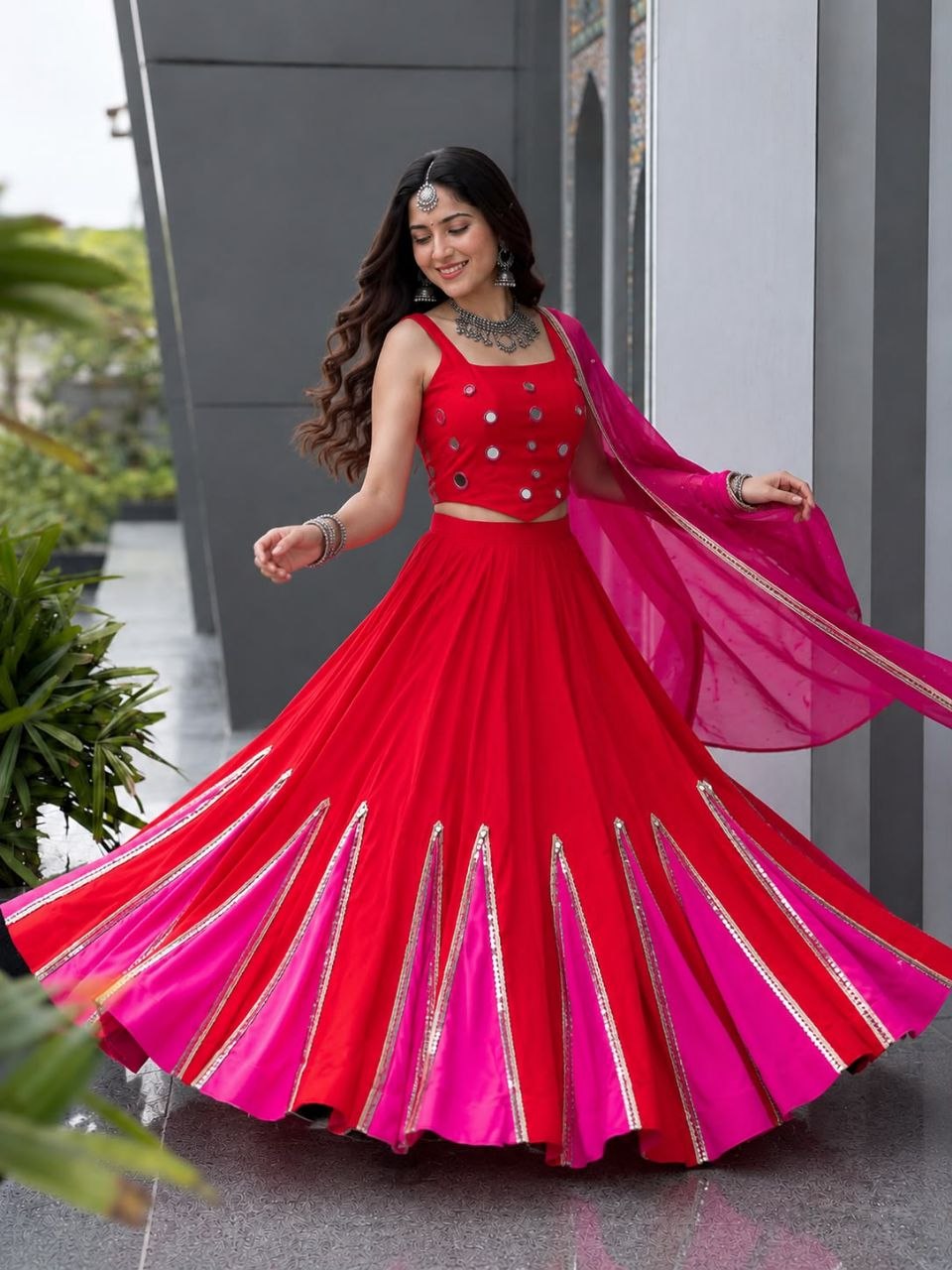 Navratri Special Cotton Lehenga Choli with Mirror Work