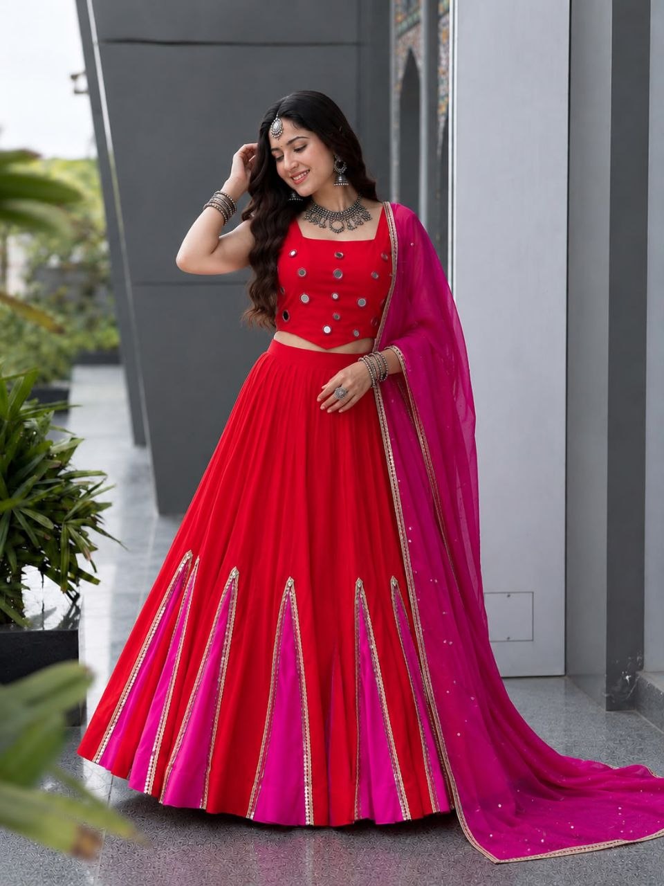 Navratri Special Cotton Lehenga Choli with Mirror Work