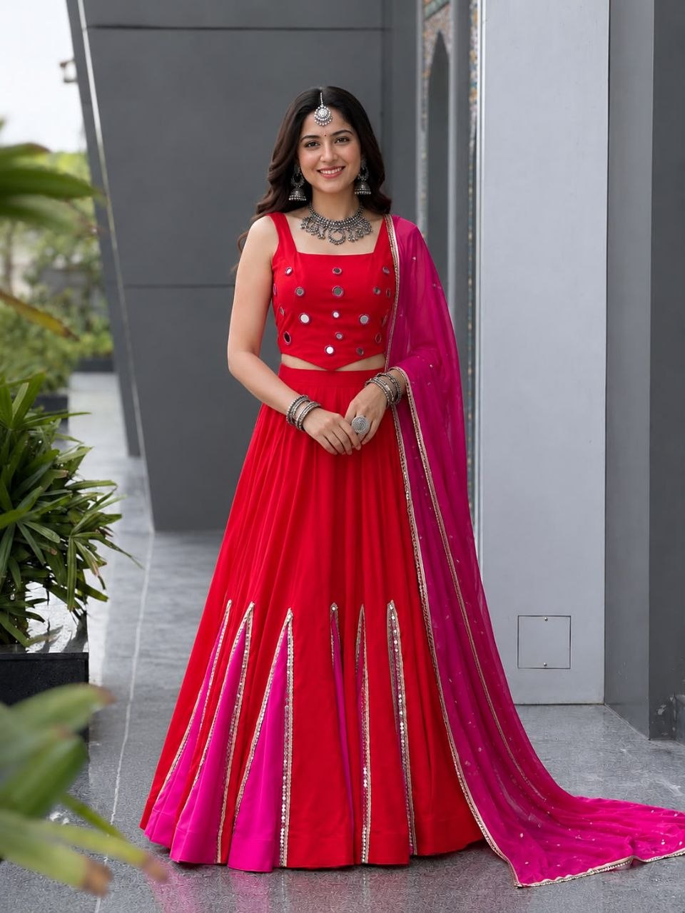 Navratri Special Cotton Lehenga Choli with Mirror Work