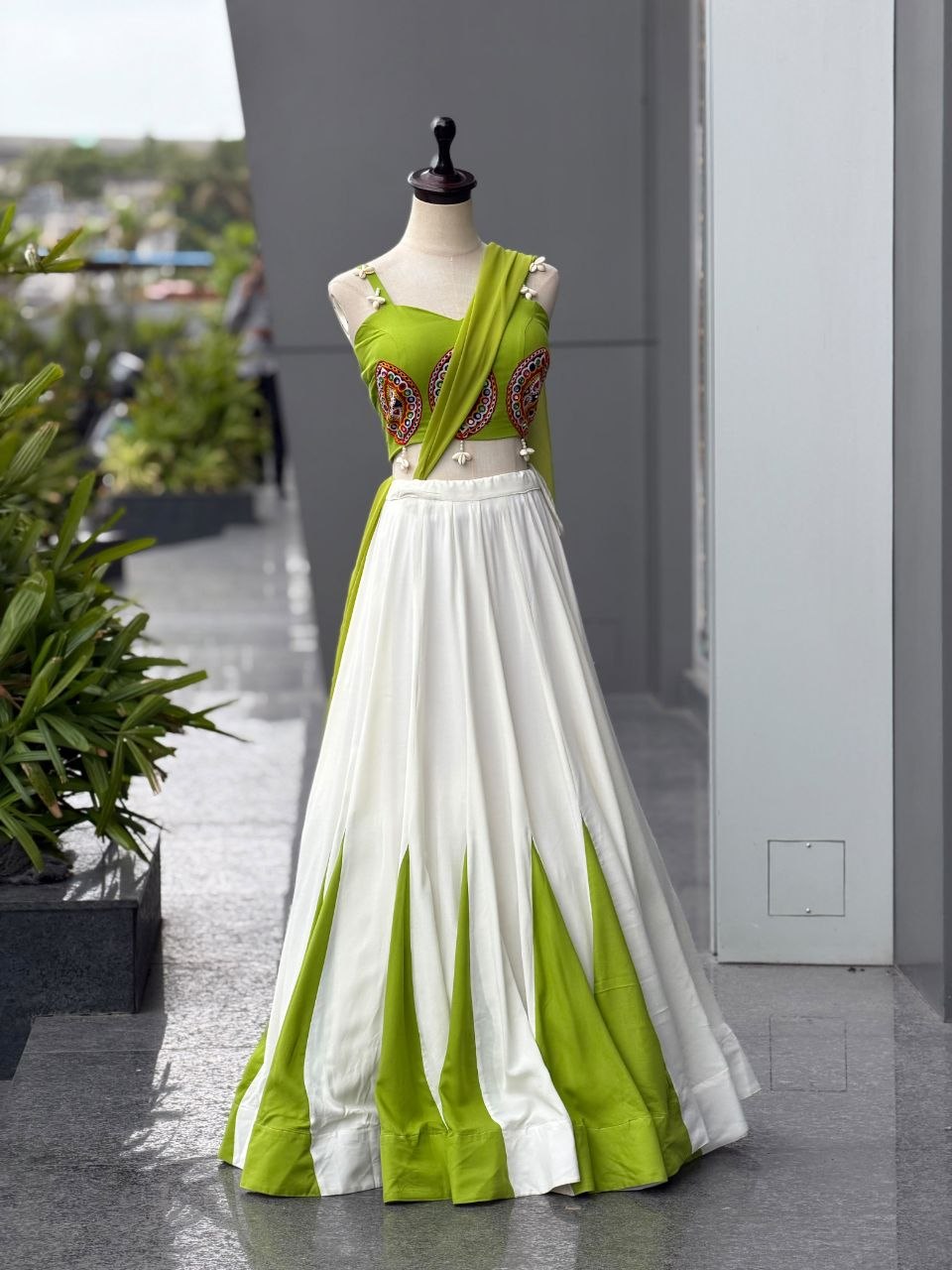 Navratri Special Cotton Lehenga Choli with Mirror Work &amp; Georgette Dupatta