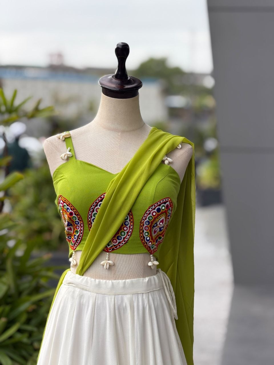 Navratri Special Cotton Lehenga Choli with Mirror Work &amp; Georgette Dupatta