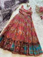 Digital Printed Jimmy Organza Silk Anarkali Gown for Women