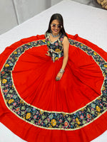 Navratri Special Pure Cotton Lehenga Choli with Mirror Work &amp; Embroidered Dupatta