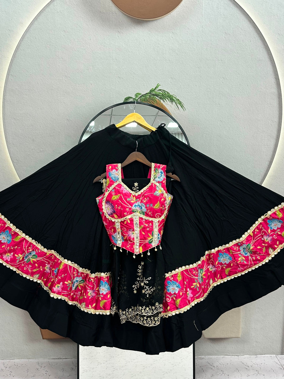 Navratri Special Pure Cotton Lehenga Choli with Mirror Work &amp; Embroidered Dupatta