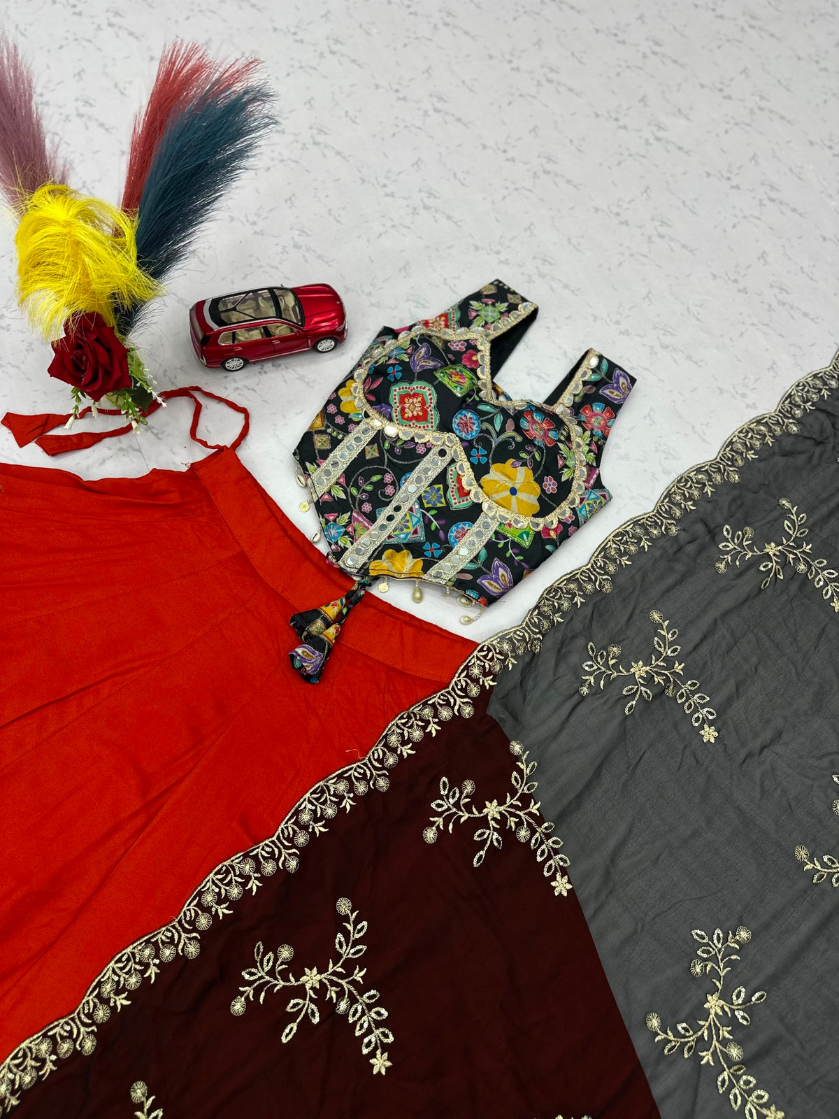 Navratri Special Pure Cotton Lehenga Choli with Mirror Work &amp; Embroidered Dupatta