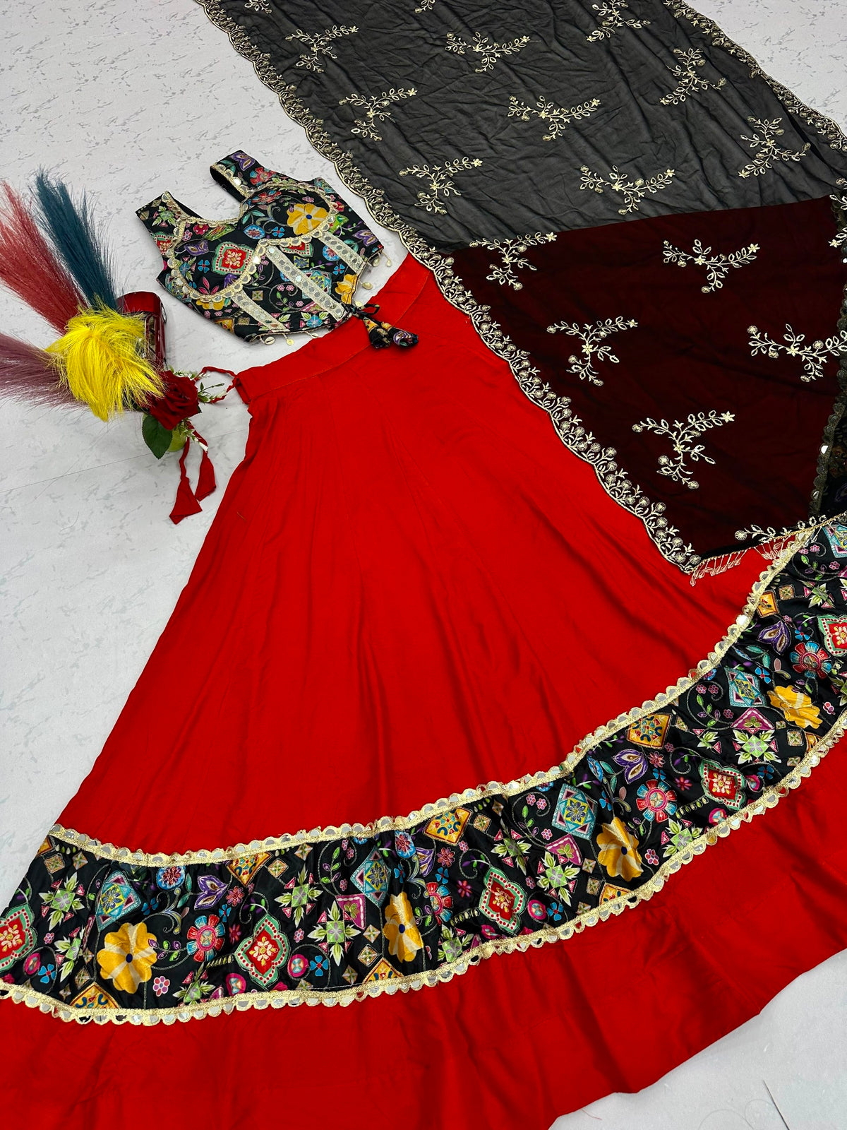 Navratri Special Pure Cotton Lehenga Choli with Mirror Work &amp; Embroidered Dupatta