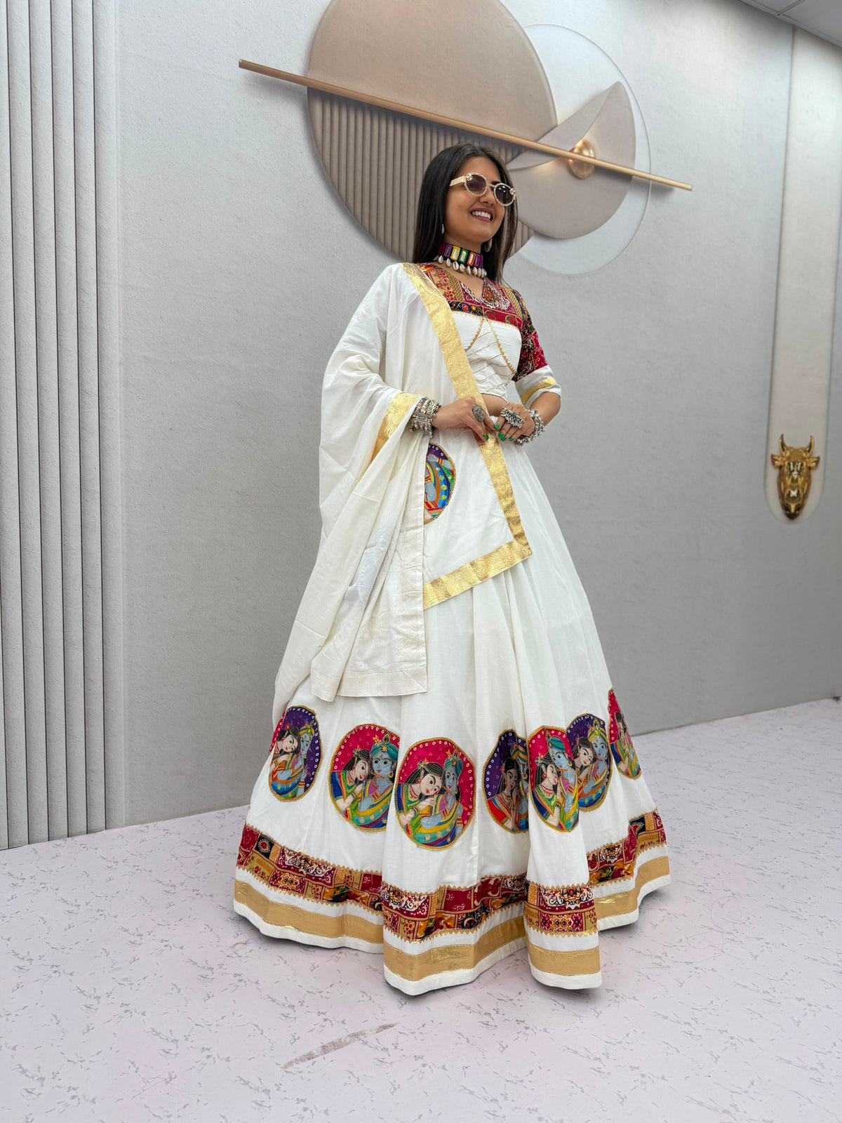 Navratri Special Pure Cotton Lehenga Choli with 6 Meter Big Flair | Foil Print Choli &amp; Lace Border Dupatta&nbsp;