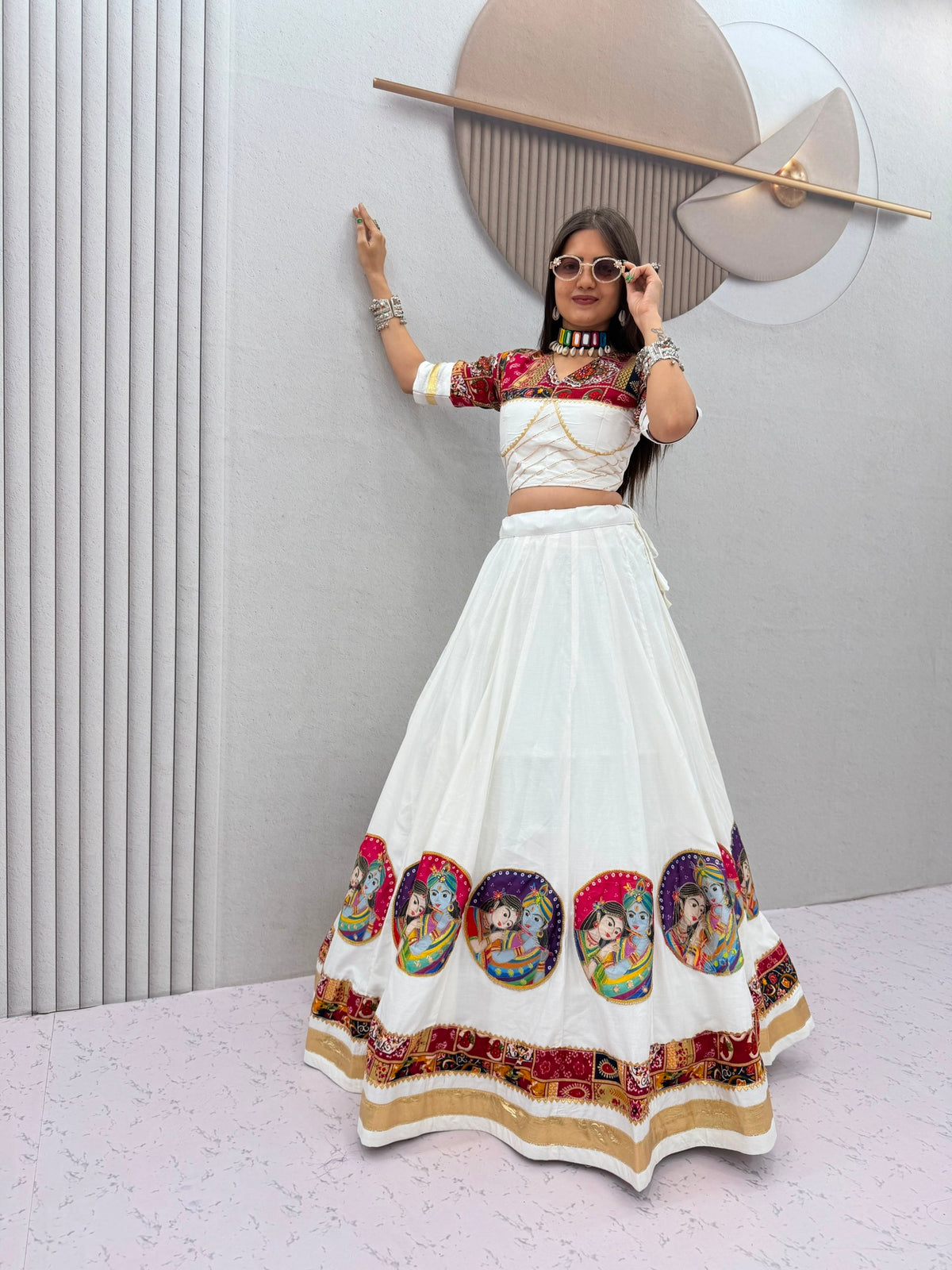 Navratri Special Pure Cotton Lehenga Choli with 6 Meter Big Flair | Foil Print Choli &amp; Lace Border Dupatta&nbsp;