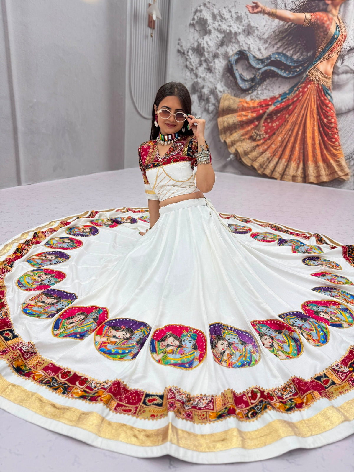 Navratri Special Pure Cotton Lehenga Choli with 6 Meter Big Flair | Foil Print Choli &amp; Lace Border Dupatta&nbsp;