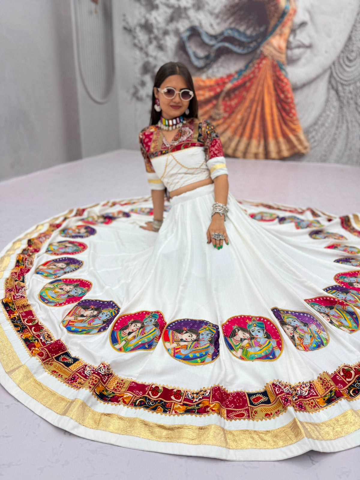Navratri Special Pure Cotton Lehenga Choli with 6 Meter Big Flair | Foil Print Choli &amp; Lace Border Dupatta&nbsp;