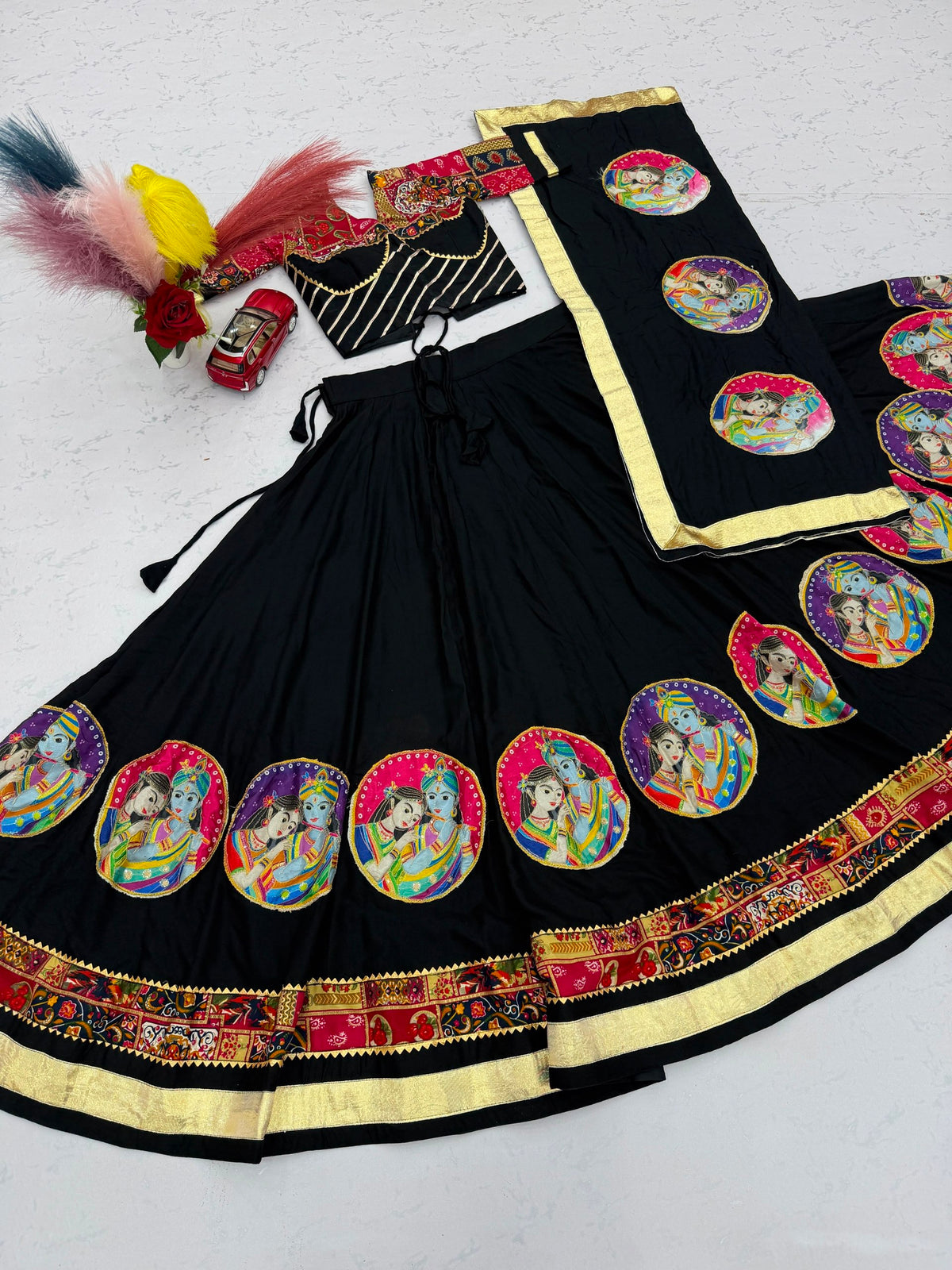 Navratri Special Pure Cotton Lehenga Choli with 6 Meter Big Flair | Foil Print Choli &amp; Lace Border Dupatta&nbsp;