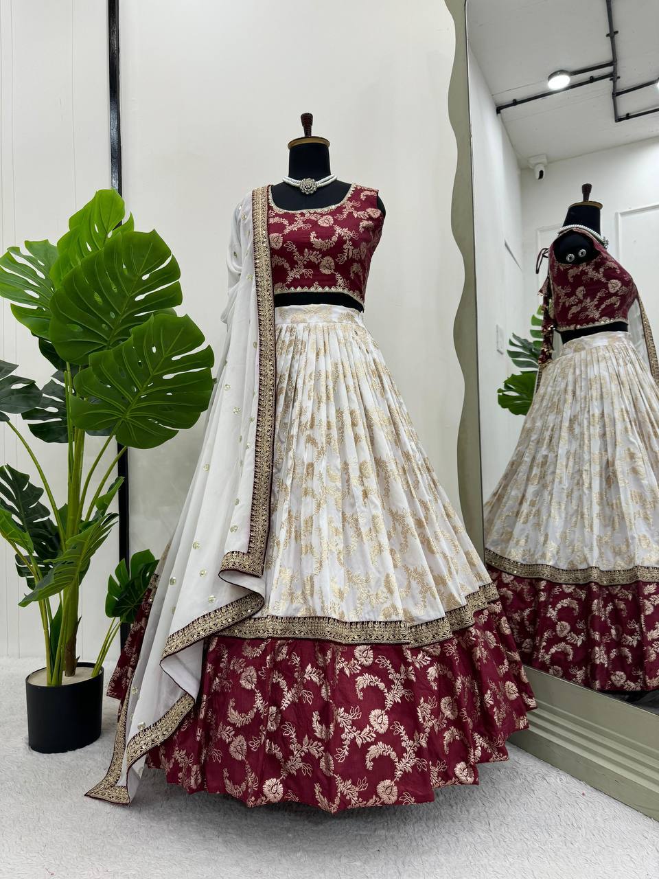 Jacquard Sequence Coding Work Lehenga Choli | Semi-Stitched