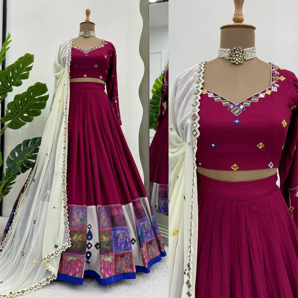Rayon Digital Print Lehenga Choli with Real Mirror Work