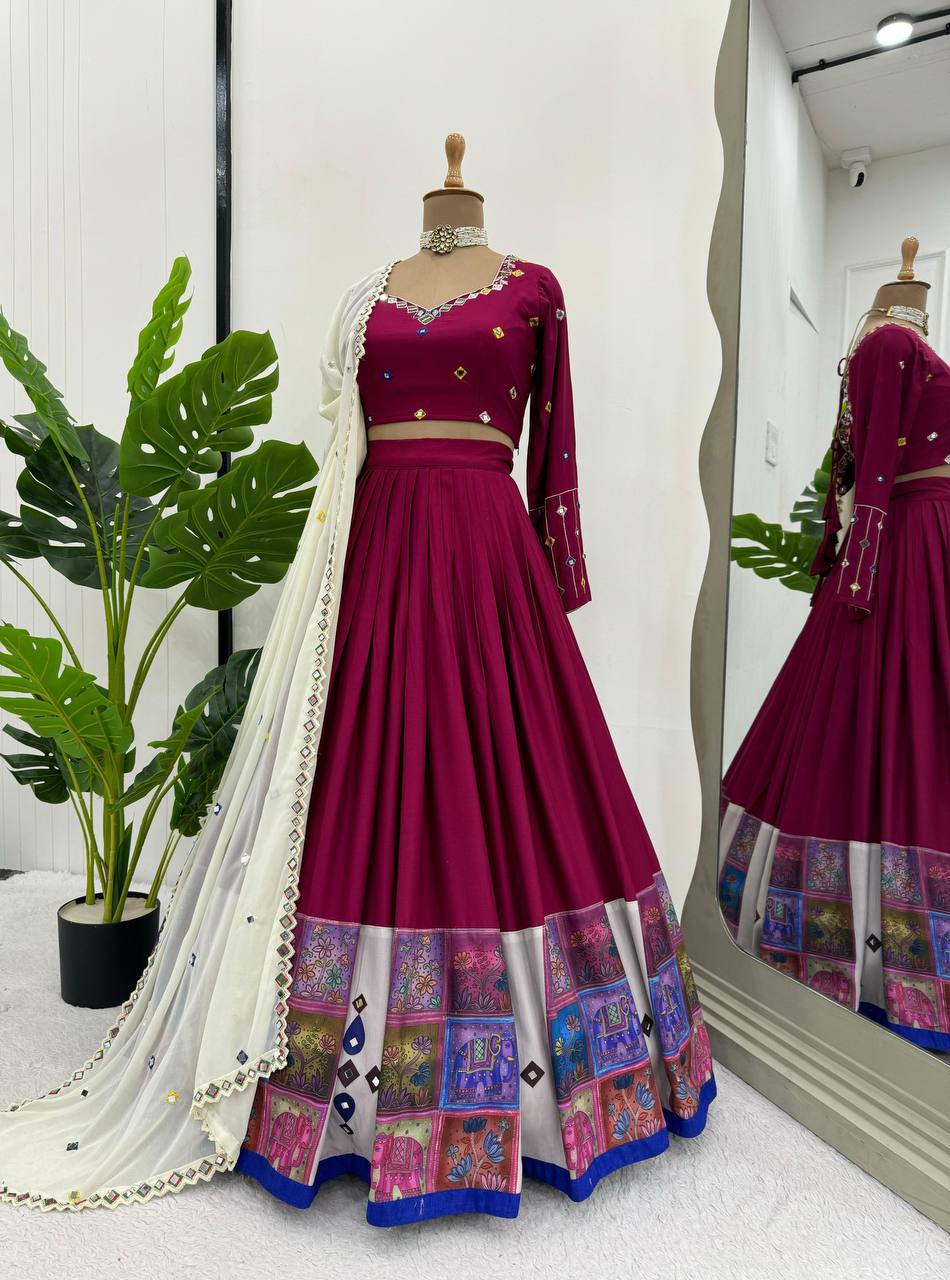 Rayon Digital Print Lehenga Choli with Real Mirror Work