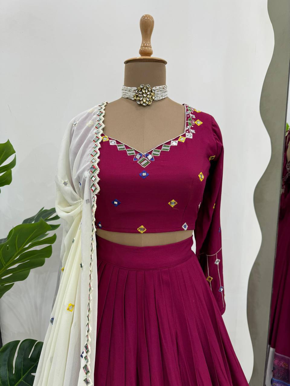 Rayon Digital Print Lehenga Choli with Real Mirror Work