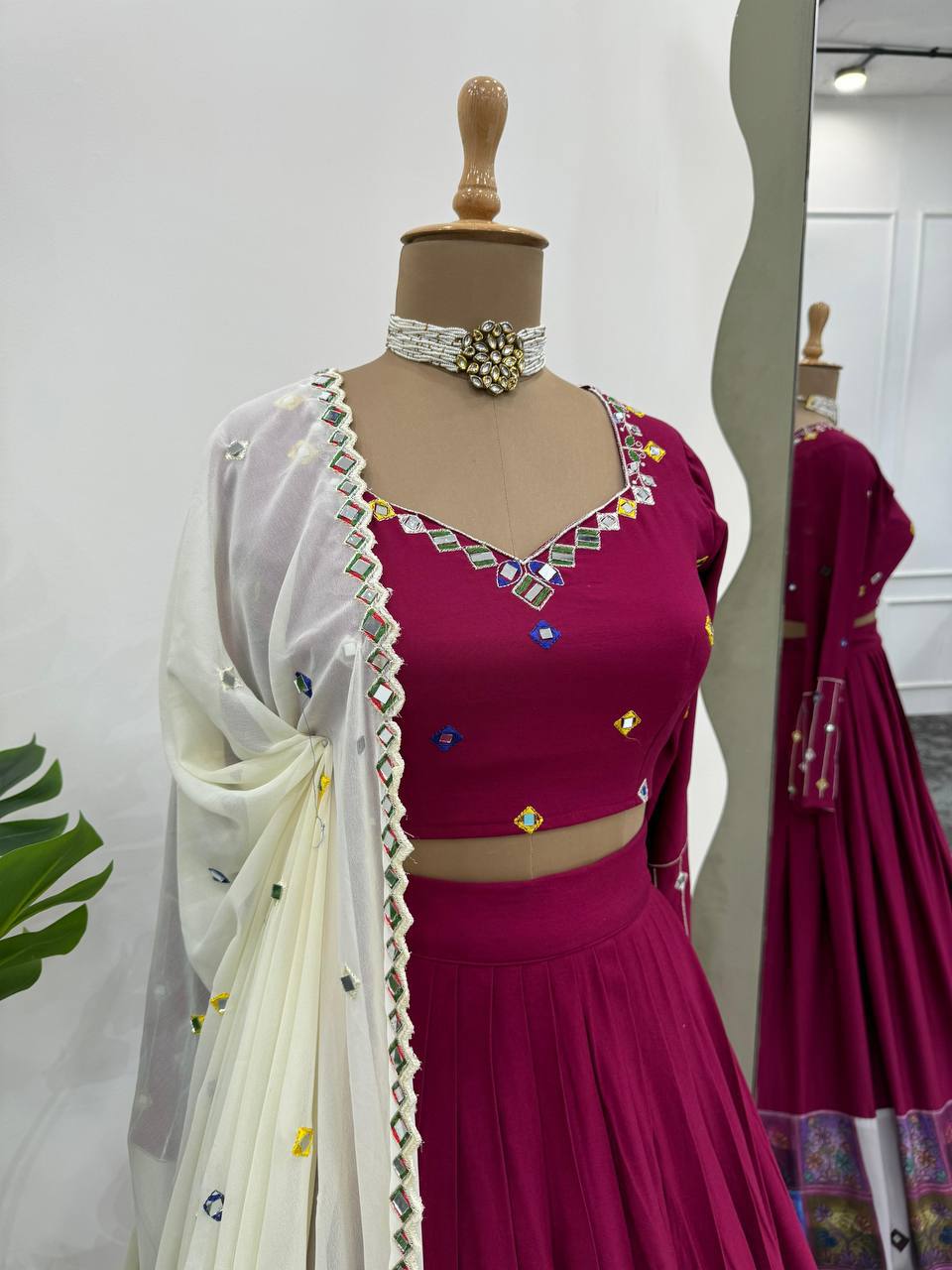 Rayon Digital Print Lehenga Choli with Real Mirror Work