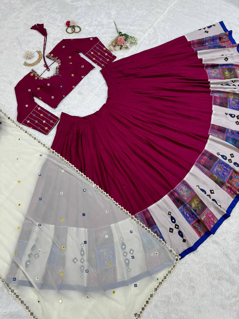 Rayon Digital Print Lehenga Choli with Real Mirror Work